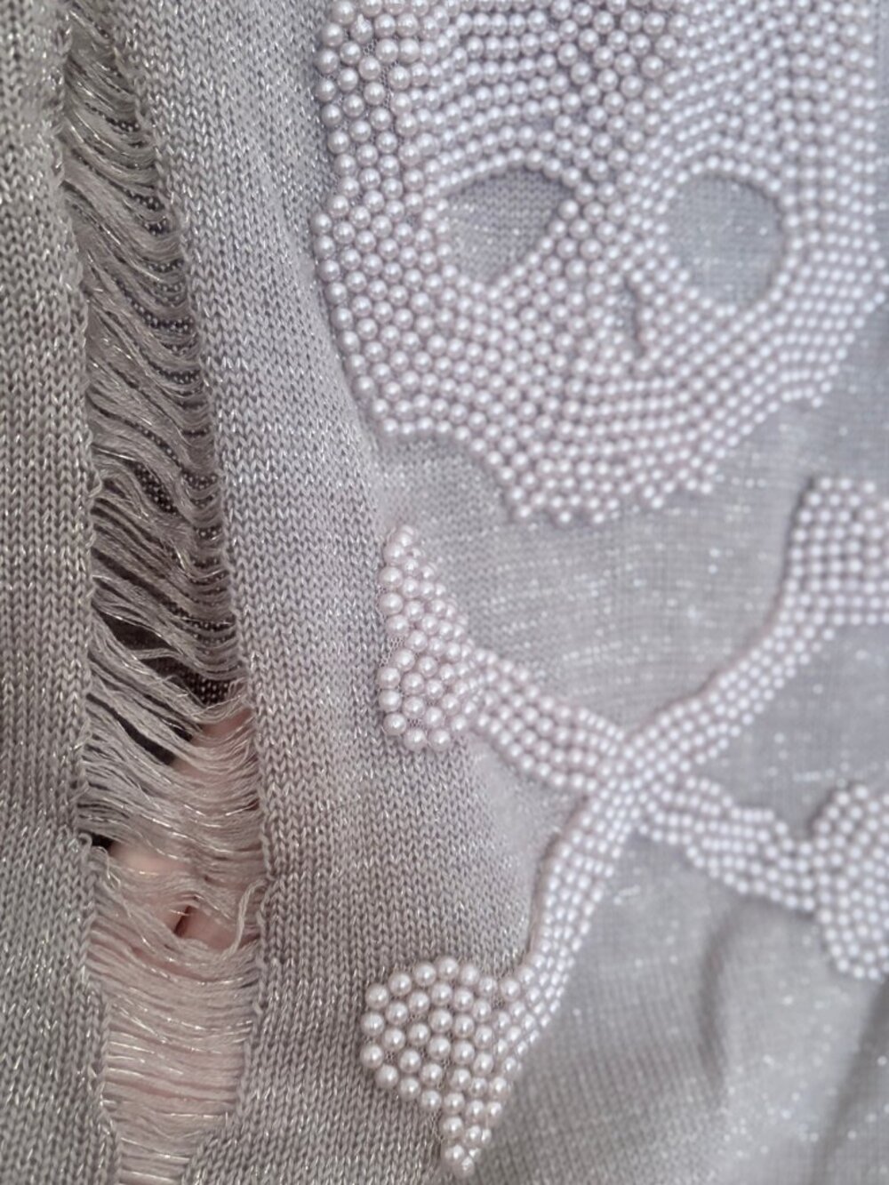 Chelsea & Violet Beaded Skull Crossbones wool Sweater - Gray - Distressed - Picture 2 of 6